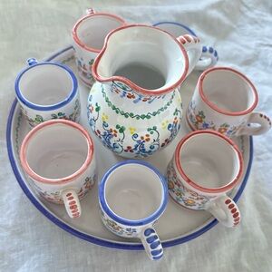 1980s vintage Cruz Toledo Spain Hand Painted Puntilla Espresso Pitcher Set